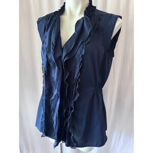 Converse One Star Navy Blue Ruffle Sleeveless Blouse - Large